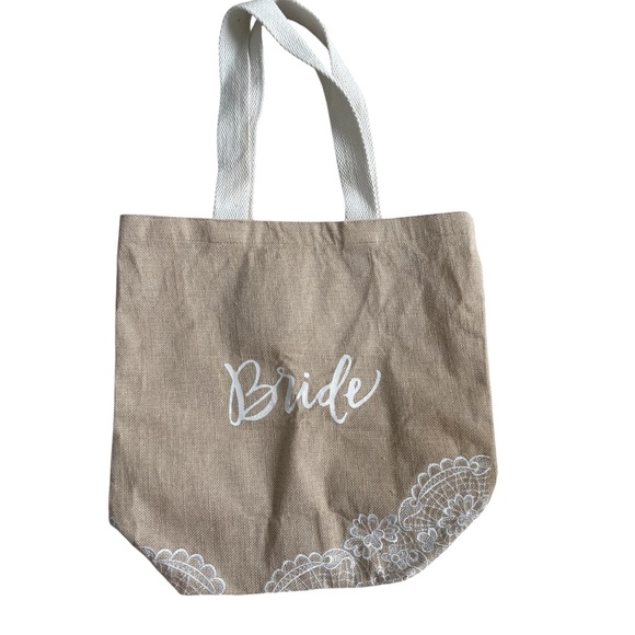 Handbags - Bride Burlap Tote Bag